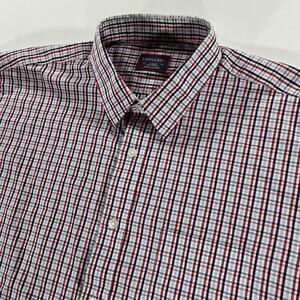 UNTUCKit Mens Large Plaid Short Sleeve Button Down Shirt Red White & Blue Cotton